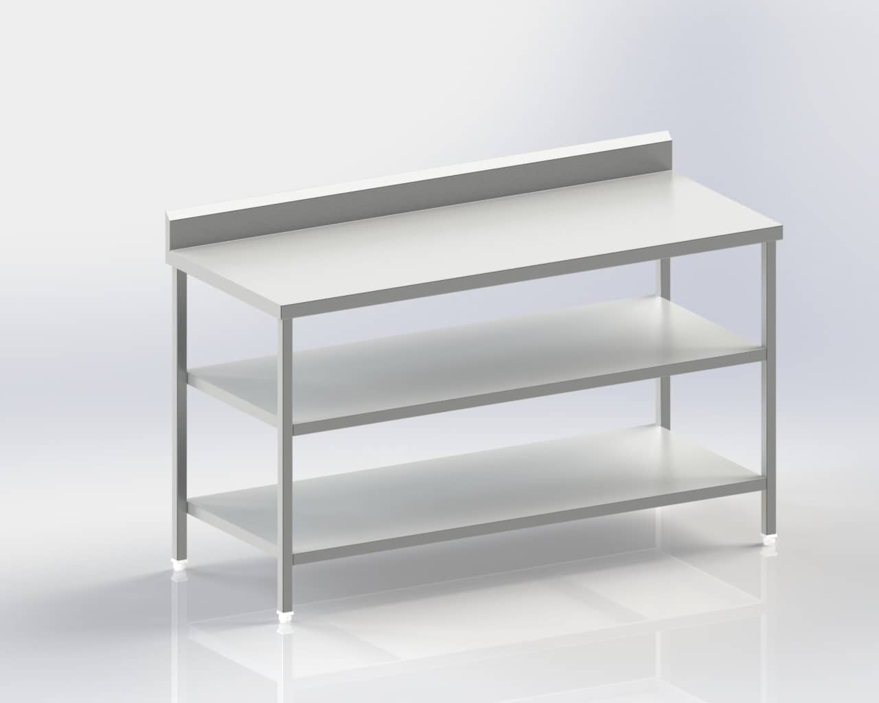 Mobile Table with Lower and Intermediate Shelves