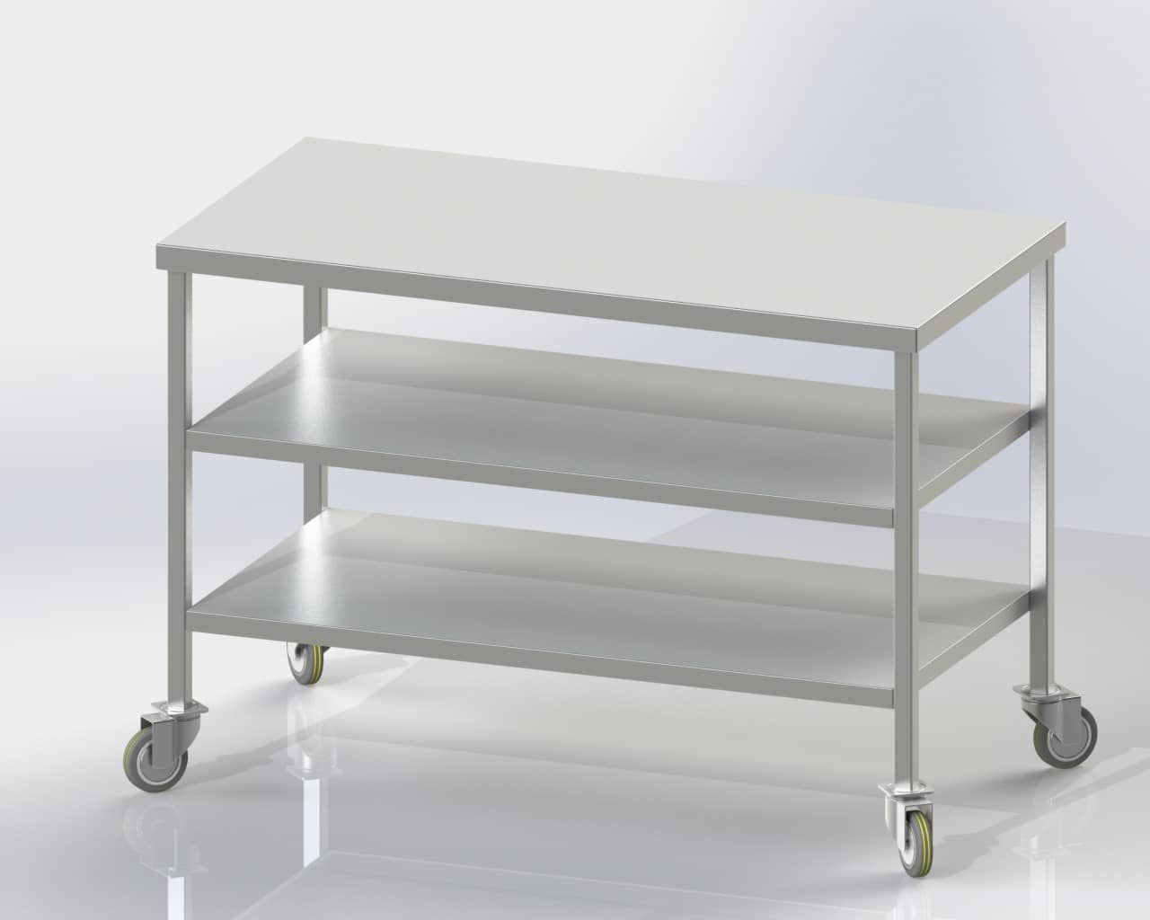 Mobile Table with Lower and Intermediate Shelves